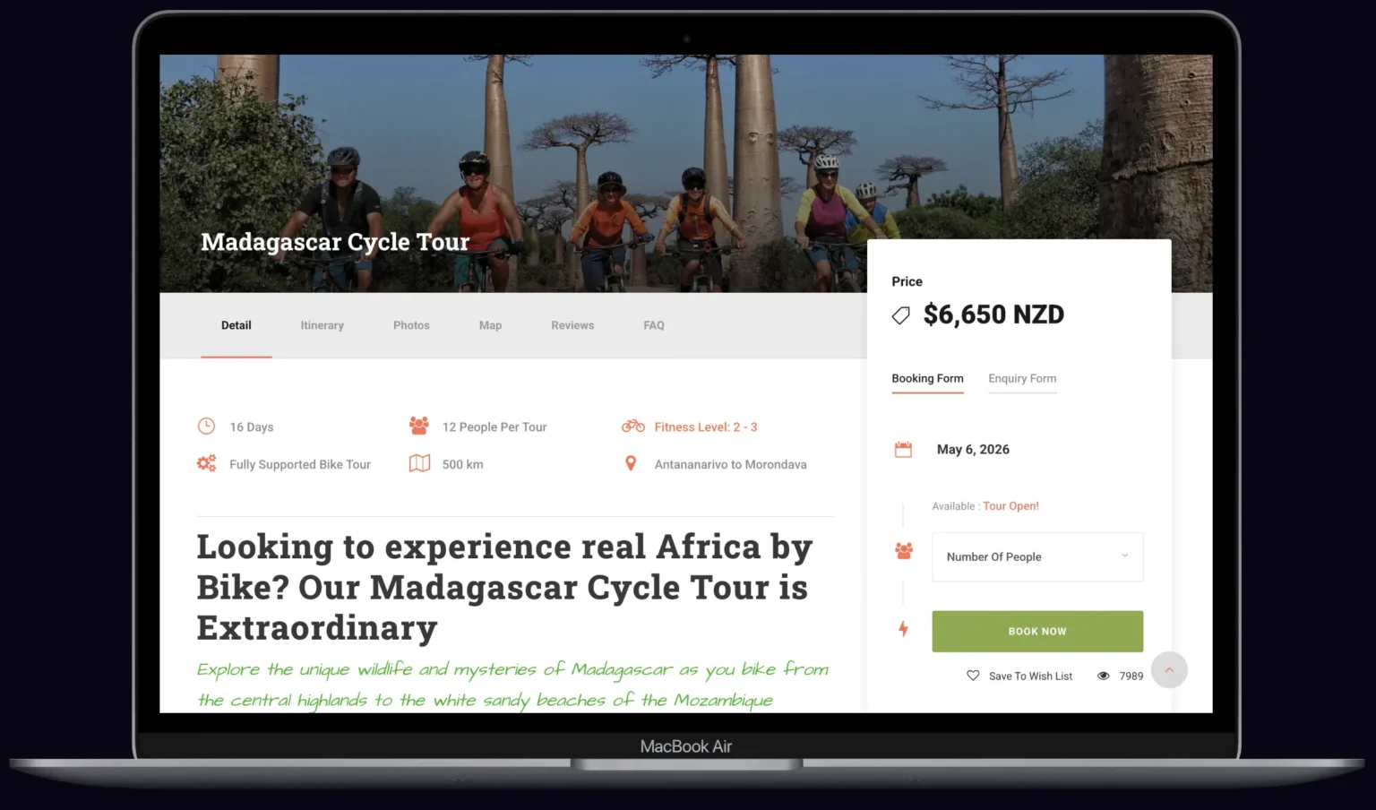 Wordpress website project presented on laptop screen by totally digital marketing agency auckland New Zealand for adventure cycle tour company