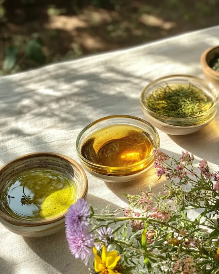 Vibrantly coloured body oils in bowls on table in dappled light, showcasing professional styling and product photography, work by Totally Digital Agency Auckland for client Shopify Marketing