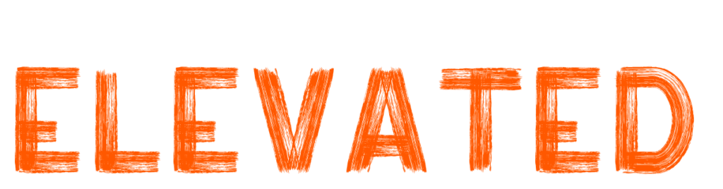 The word ELEVATED in bright orange, bold, brush font created for Totally Digital to enhance a webpage title for GEO AI Search