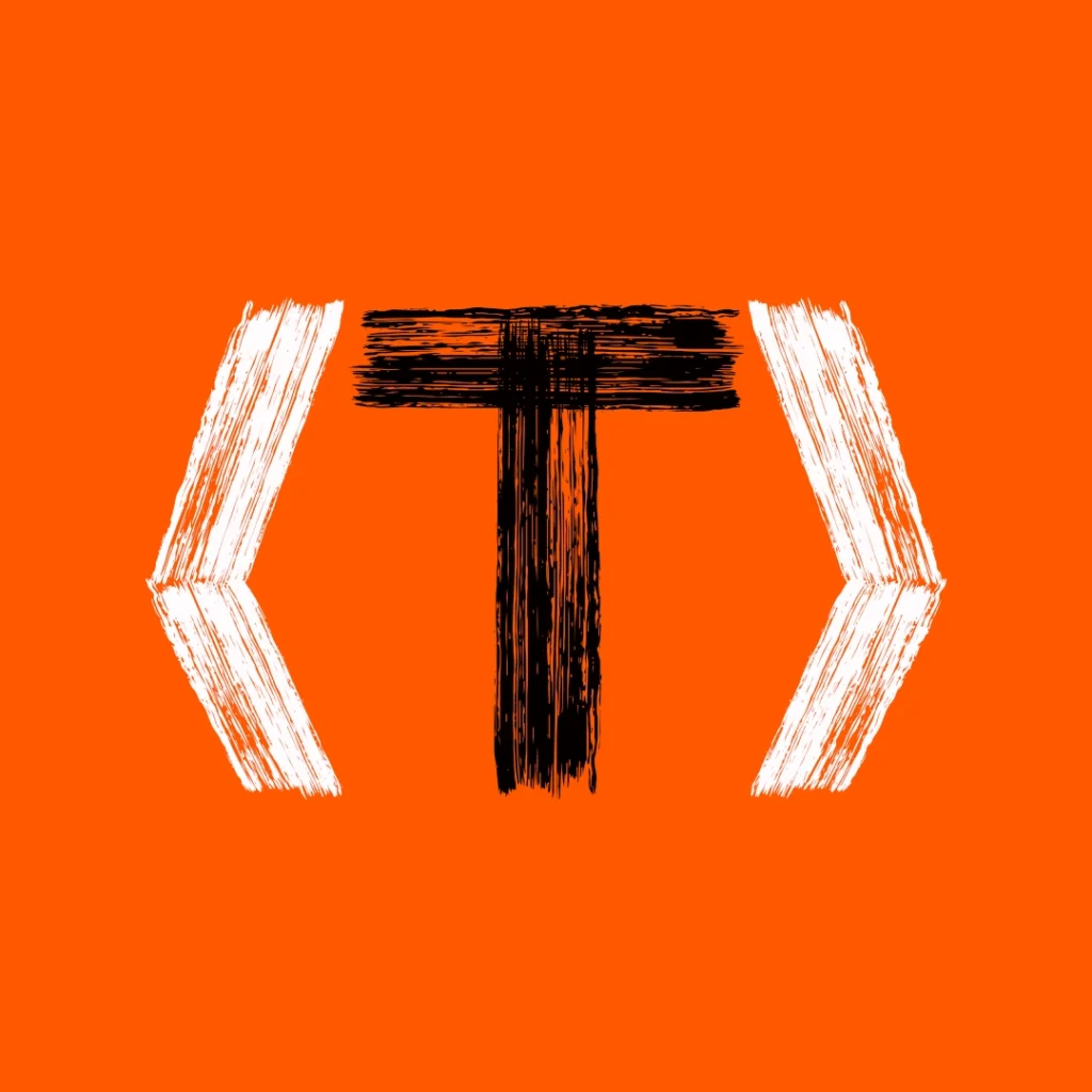 Totally Digital Marketing Agency logo icon Brush font T in Code look asset for brand identity - on a orange background